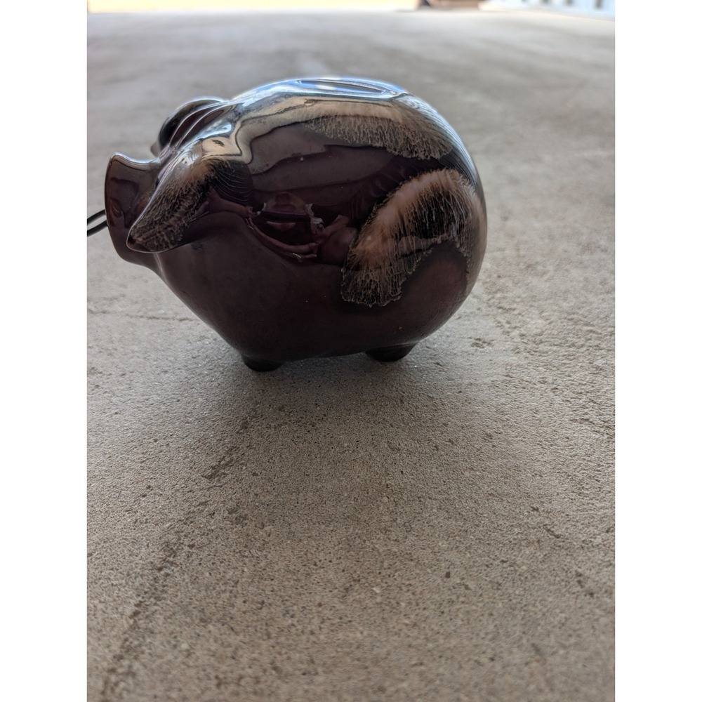 Vintage Hull Pottery 1957 Corky Pig Piggy Bank Brown Pink Drip With Cork & Ring - Picture 4 of 10